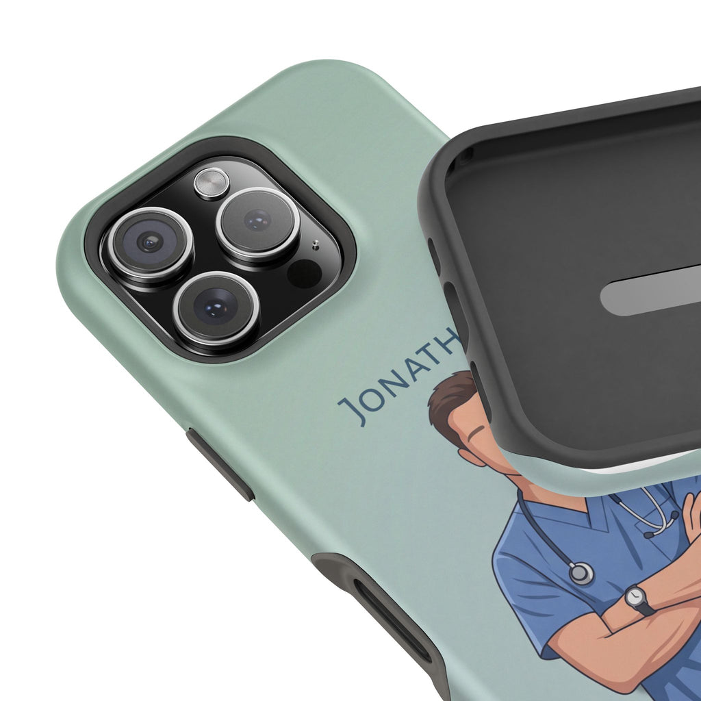 Personalized Nurse Portrait Phone Case — Impact-Resistant Wireless Charging Cover