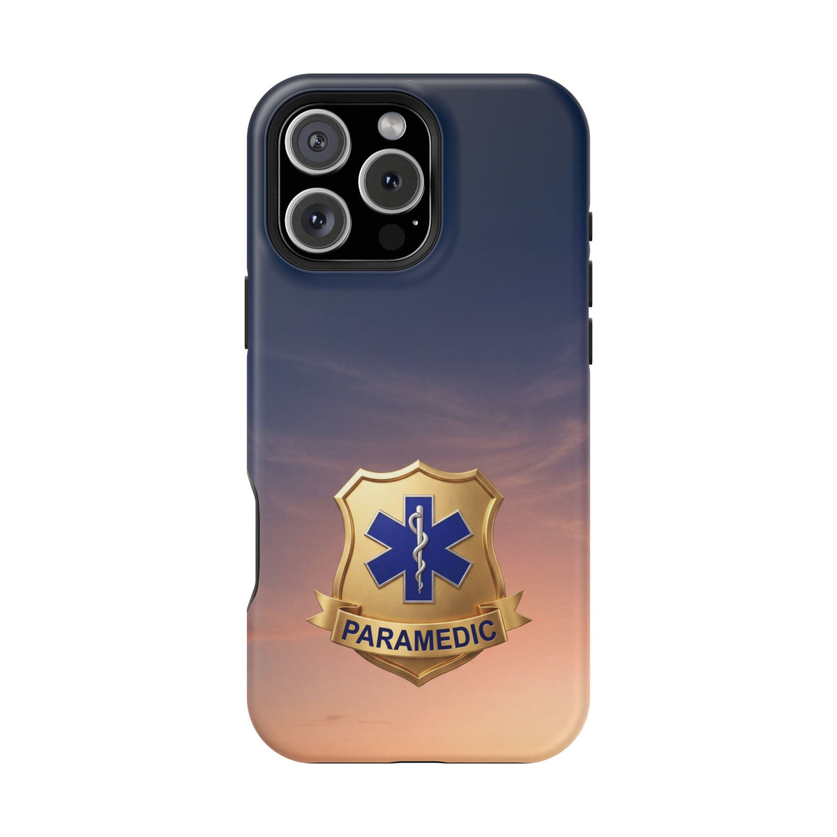 Gold Paramedic Badge Sunset Sky Phone Case — Magnetic Wireless Charging Cover