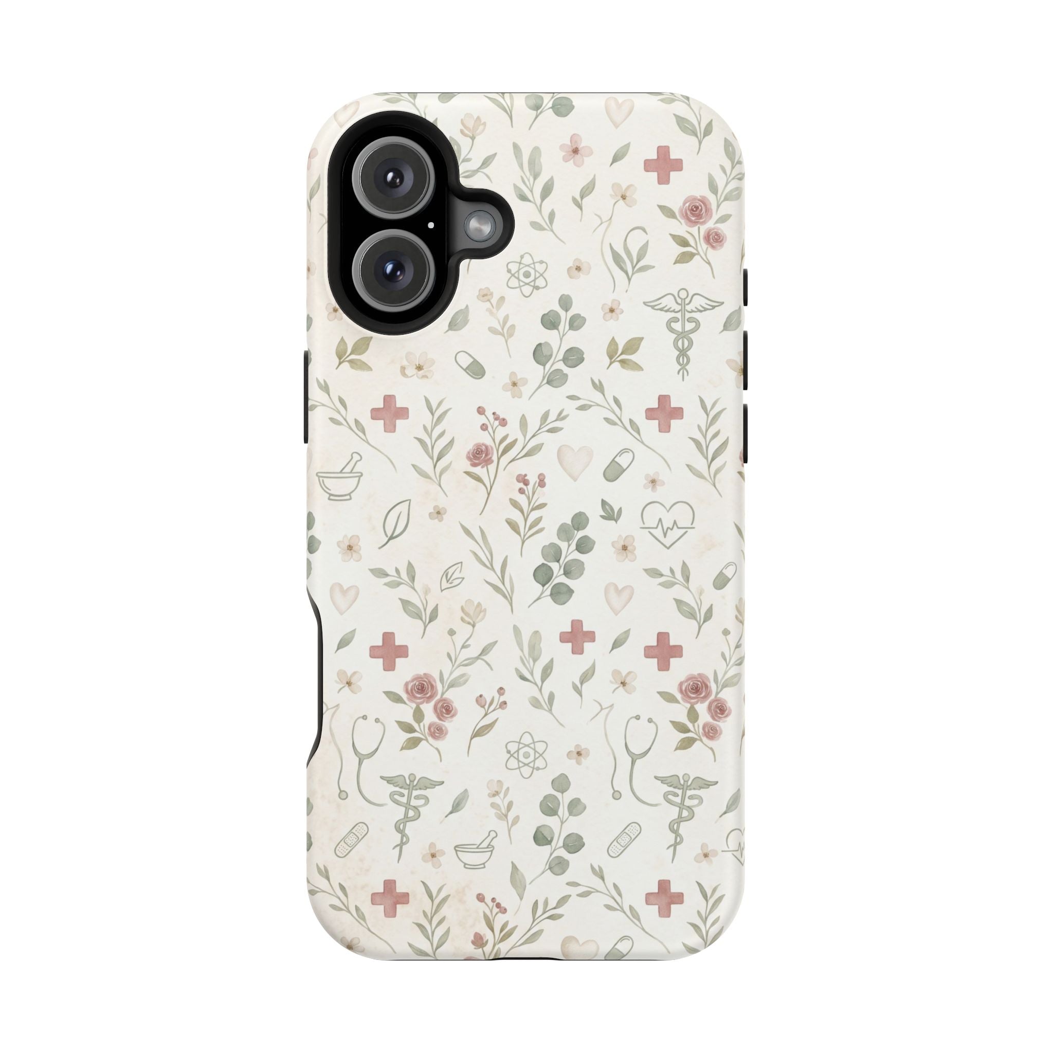 Floral Nurse Phone Case — Impact-Resistant Wireless Charging Cover