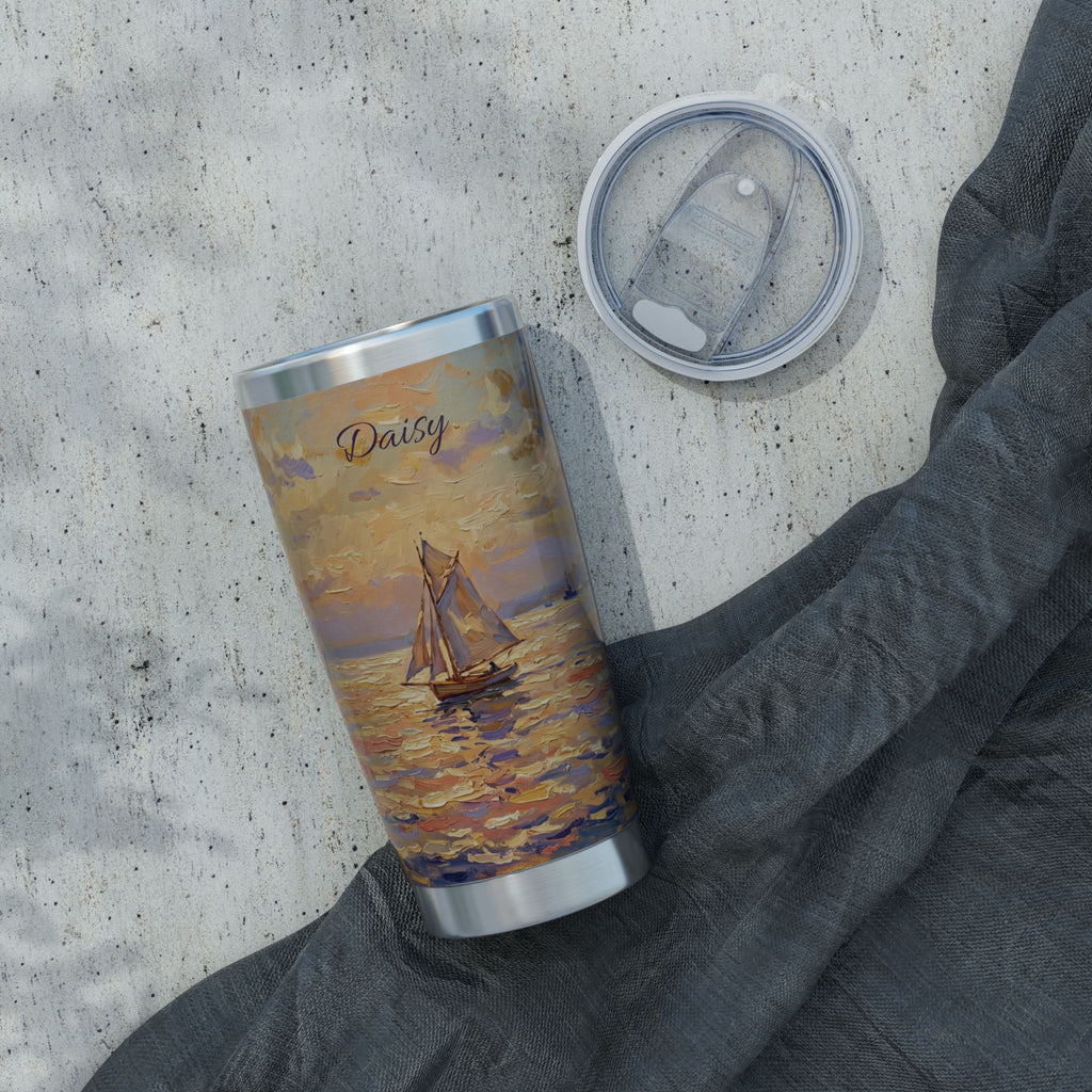 Sailing Personalized Tumbler | Impressionist Sunset Art — 20 oz Stainless Travel Mug