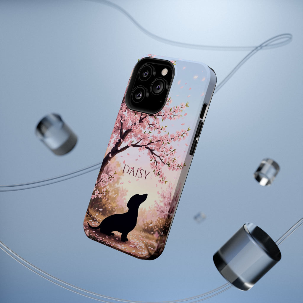 Personalized Dachshund Cherry Blossom Phone Case — Wireless Charging Cover