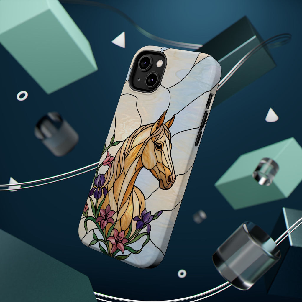 Floral Stained Glass Horse Phone Case — Tough Magnetic Case with Wireless Charging