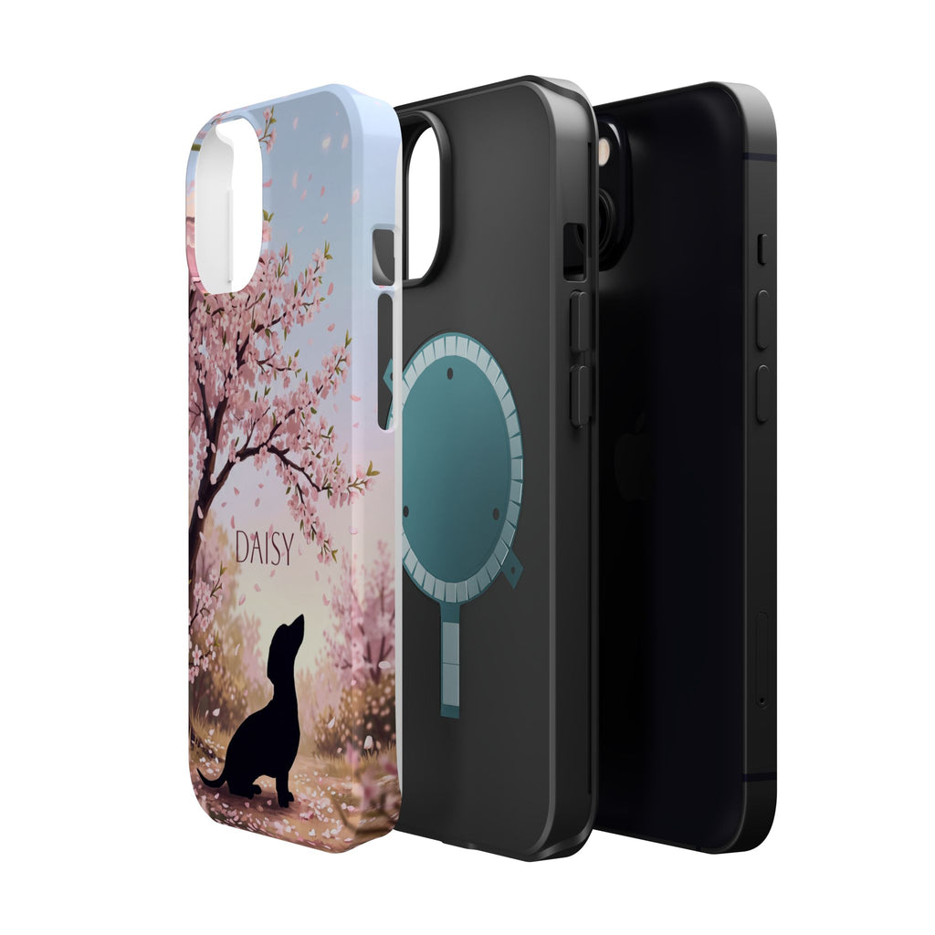Personalized Dachshund Cherry Blossom Phone Case — Wireless Charging Cover