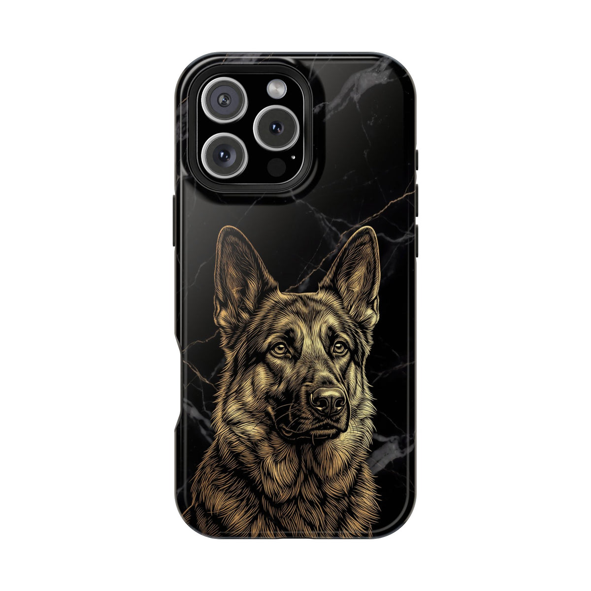 German Shepherd Phone Case | Black Marble Gold Sketch Art — Tough Magnetic Case with Wireless Charging