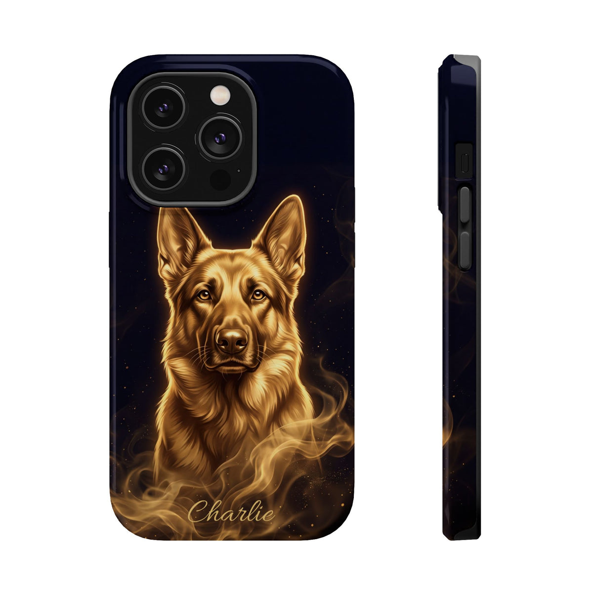 German Shepherd Phone Case | Personalized Gold Glow Art — Tough Magnetic Case with Wireless Charging