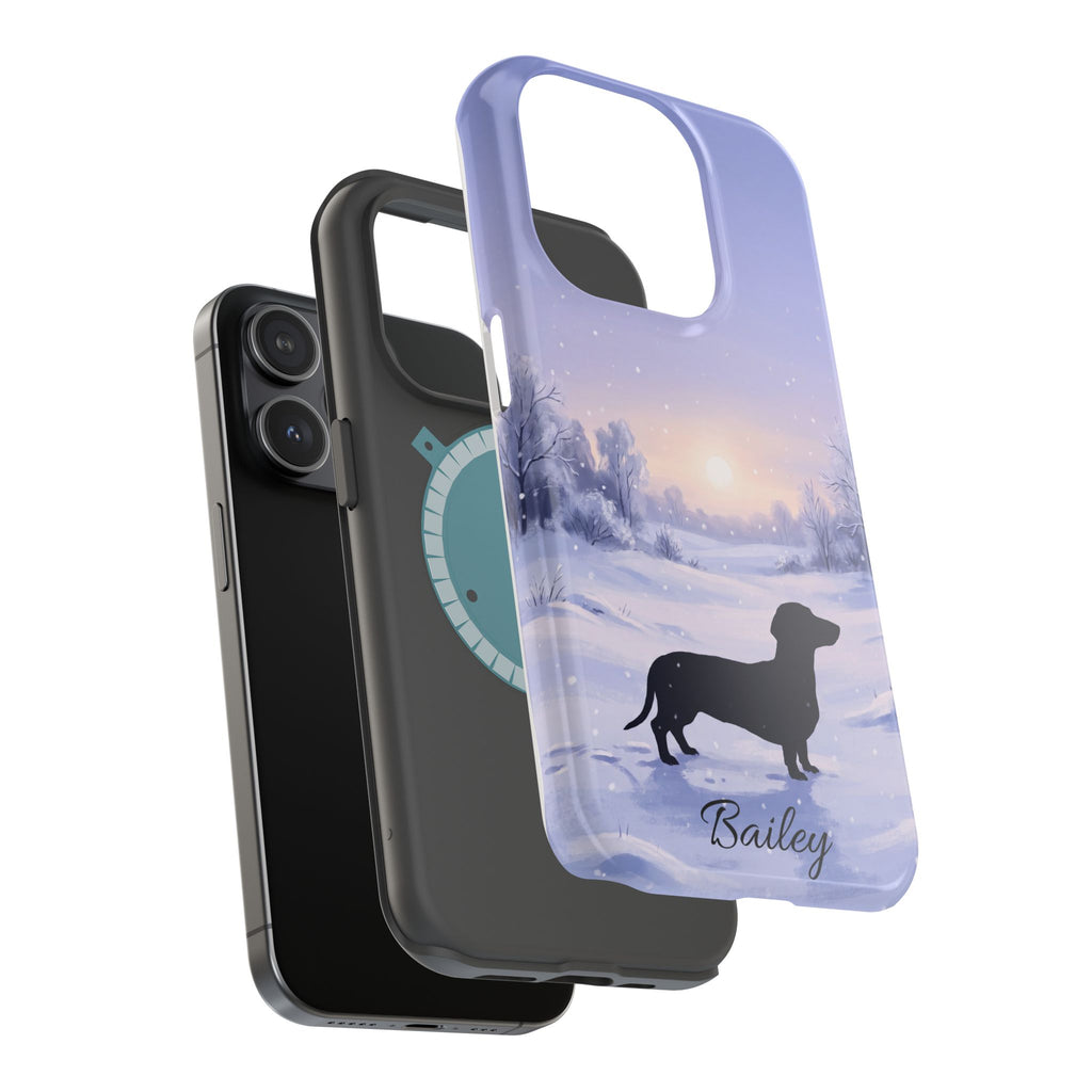 Personalized Dachshund Winter Snow Phone Case — Wireless Charging Cover