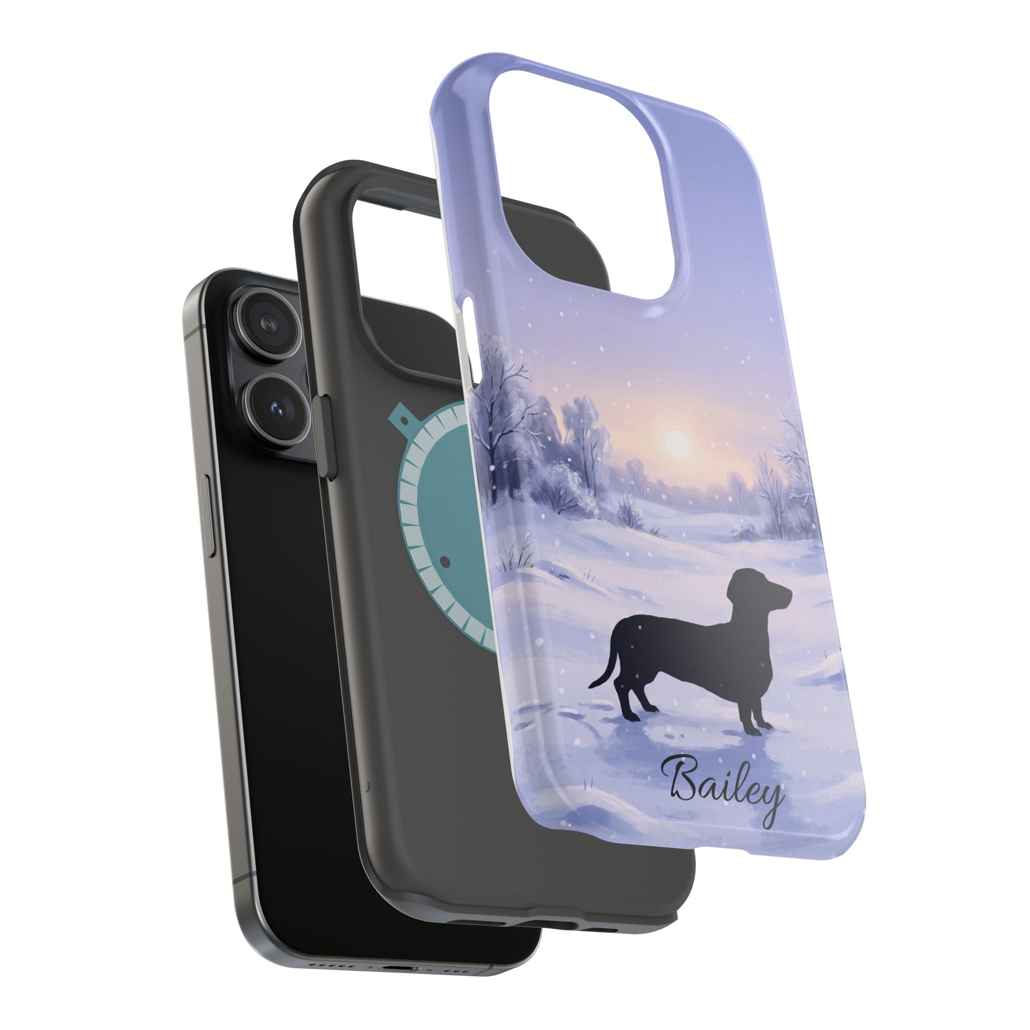 Personalized Dachshund Winter Snow Phone Case — Wireless Charging Cover
