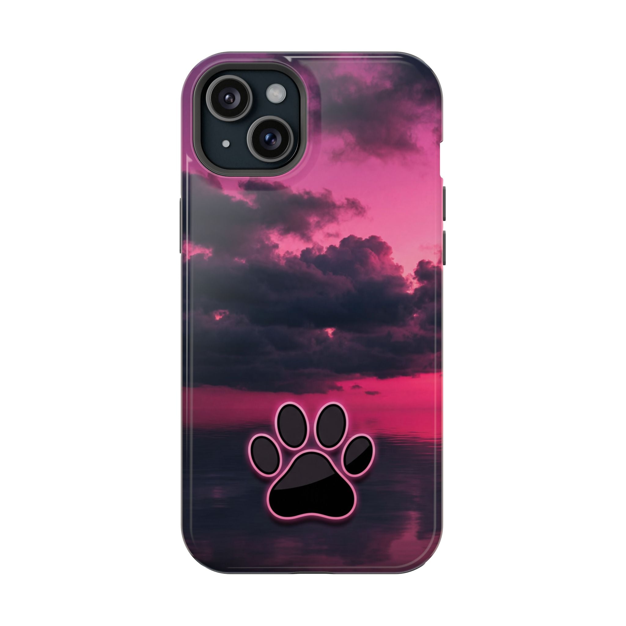 Pink Sky Paw Print Phone Case — Impact-Resistant Wireless Charging Cover