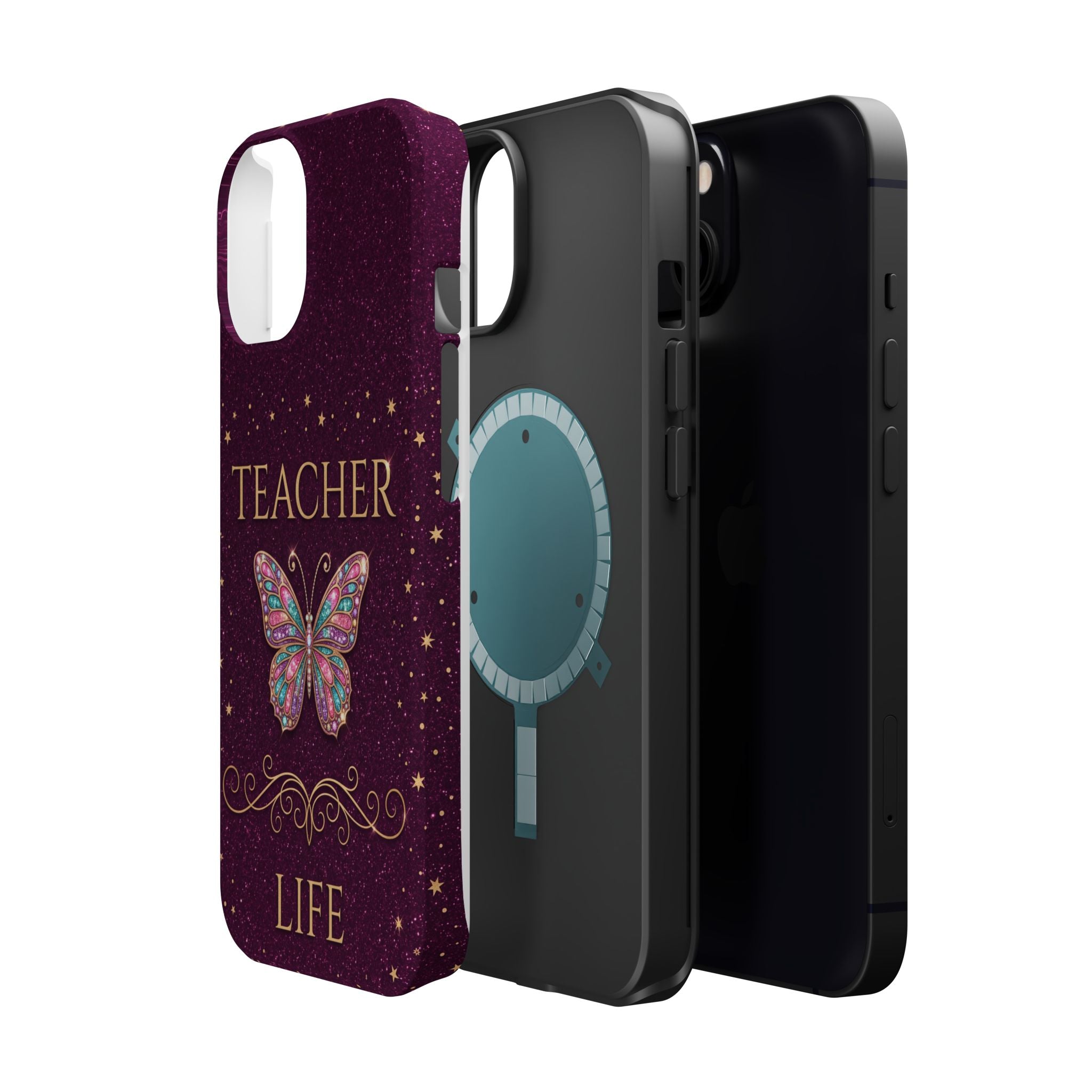 Teacher Life Glitter Butterfly Phone Case — Wireless Charging Cover