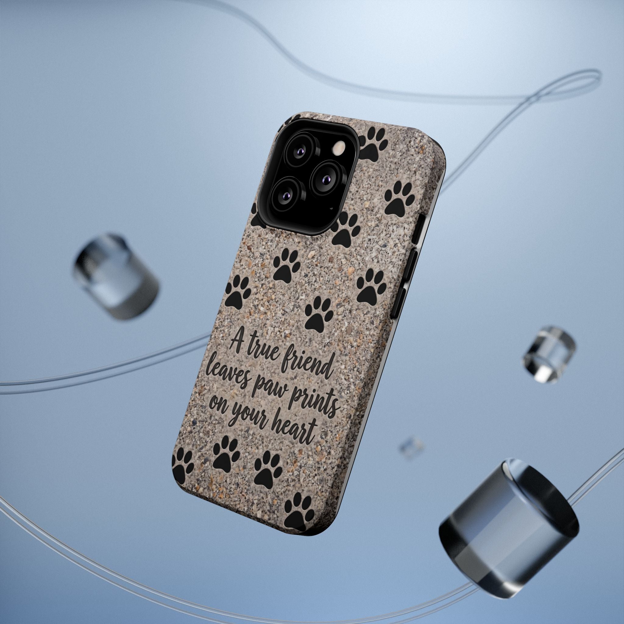 "A True Friend Leaves Paw Prints On Your Heart" Phone Case | Sentimental Stone-Texture Dog Paw Print Case | iPhone & Samsung
