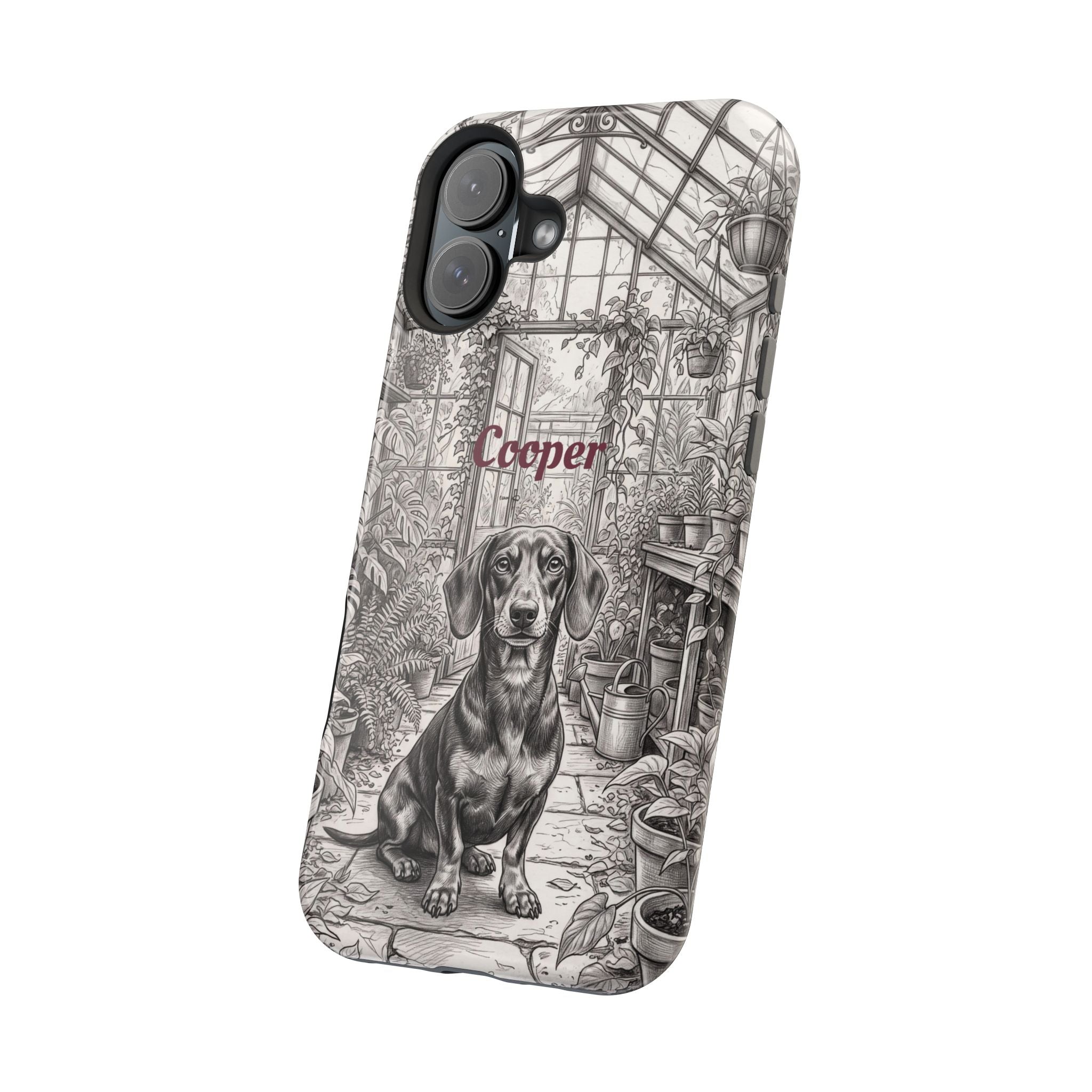 Personalized Dachshund Vintage Greenhouse Phone Case — Wireless Charging Cover