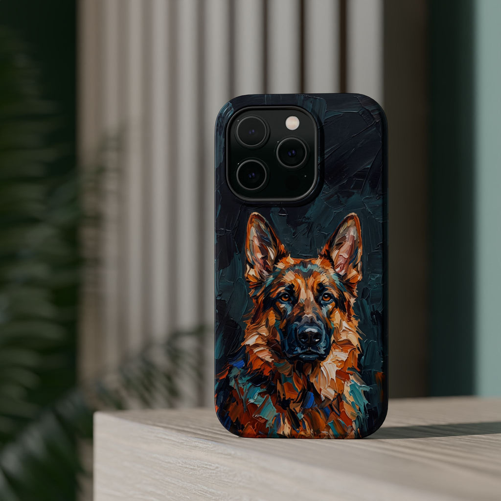 German Shepherd Phone Case | Palette Knife Painting Art — Tough Magnetic Case with Wireless Charging