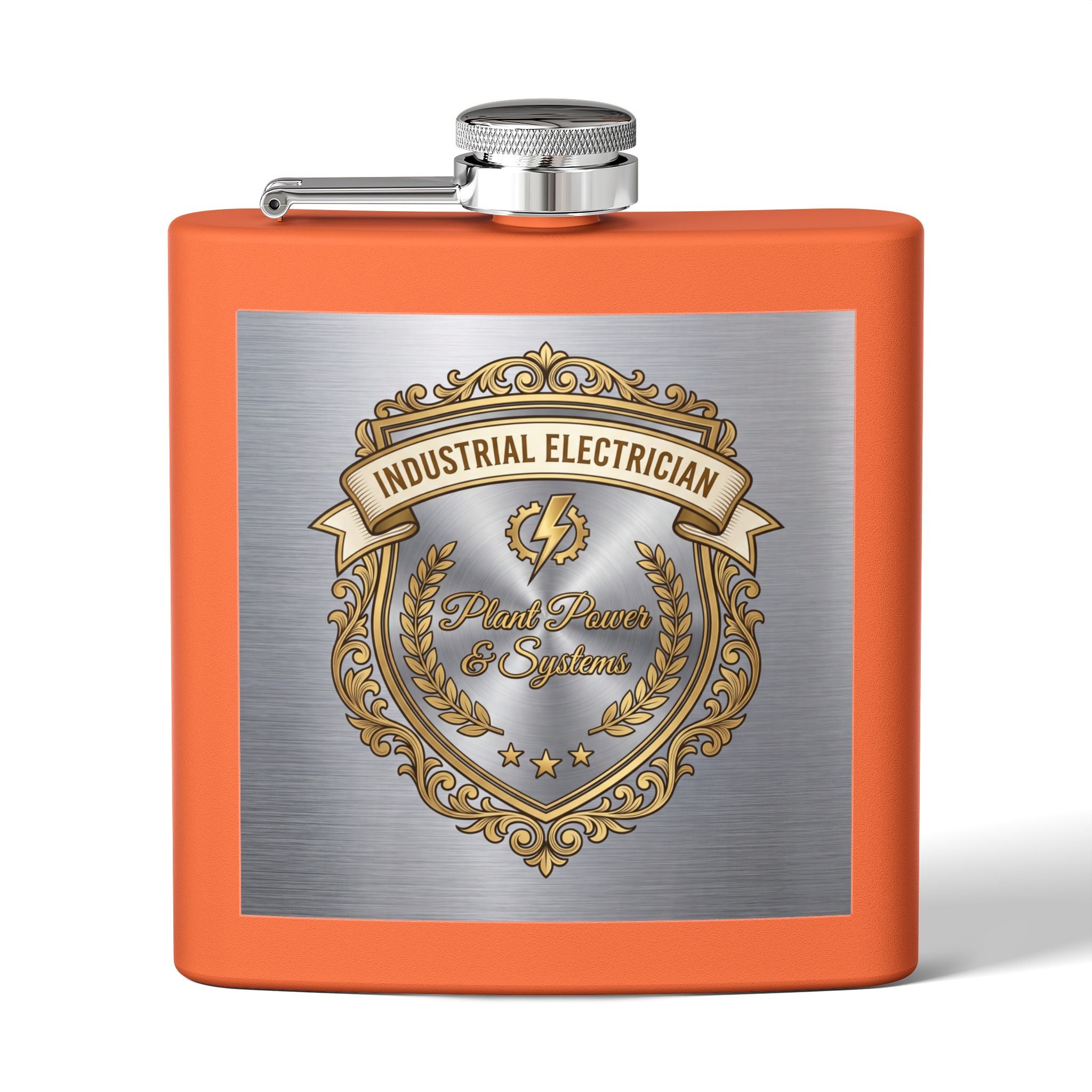 Flask — "Industrial Electrician: Plant Power & Systems" (Crest Edition) 6oz Stainless Steel Hip Flask