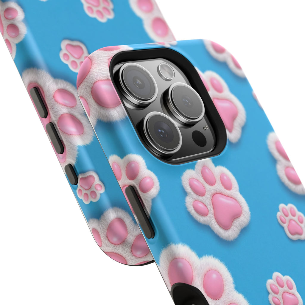 Fluffy Paw Print Phone Case | Cute 3D Pink Paw Pattern Case for Dog & Cat Lovers | iPhone & Samsung