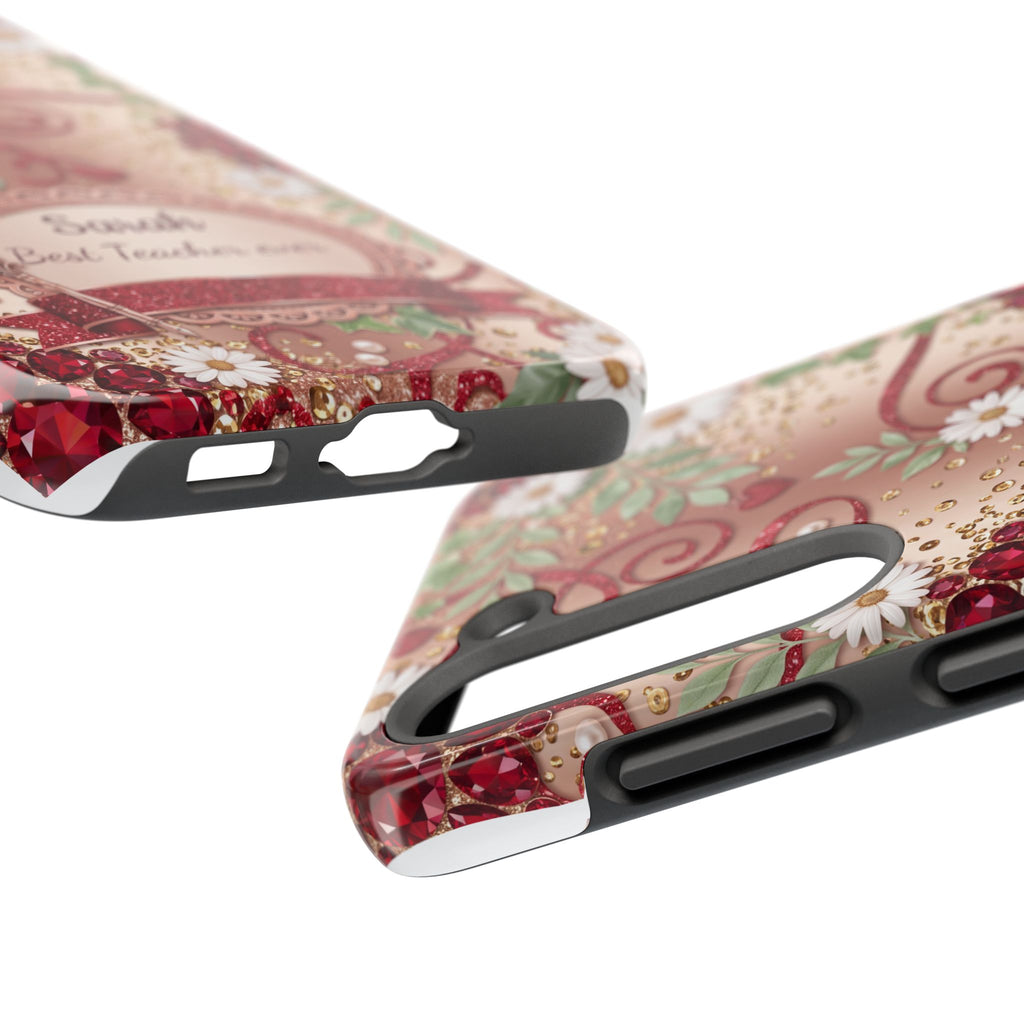 Personalized Teacher Phone Case — Custom Name and Message - Floral Jeweled Design