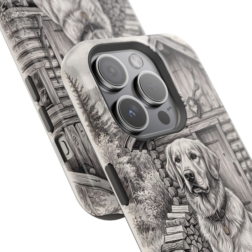 Personalized Golden Retriever Cabin Porch Phone Case — Wireless Charging Cover