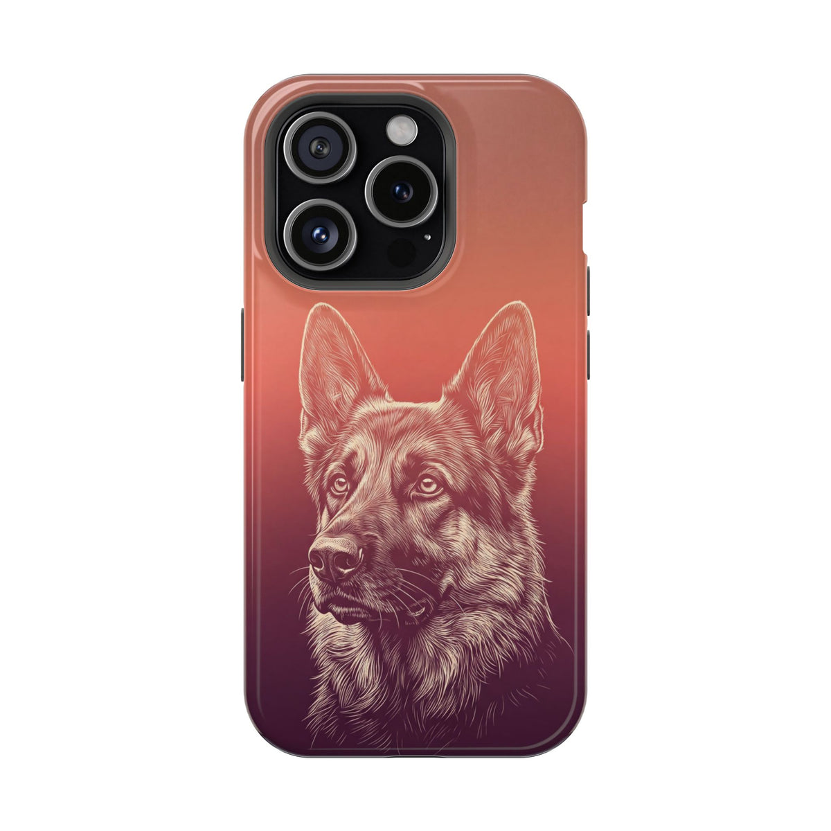 German Shepherd Phone Case | Sunset Sketch Art — Tough Magnetic Case with Wireless Charging