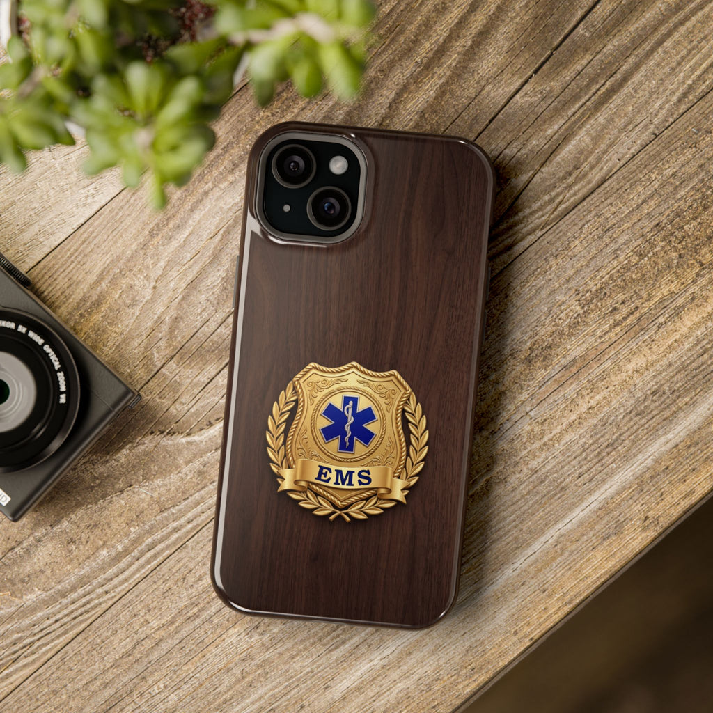 Gold EMS Laurel Badge Wood Phone Case — Magnetic Wireless Charging Cover