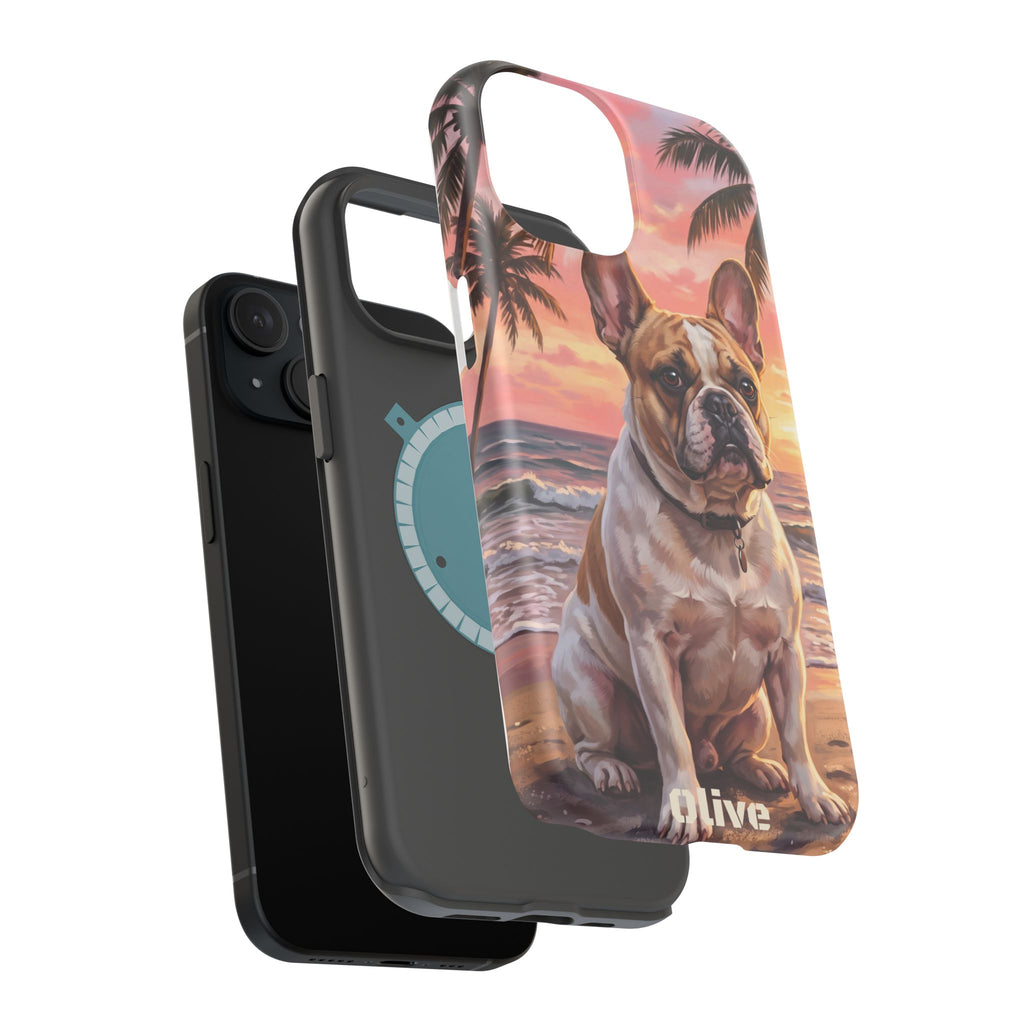 Personalized French Bulldog Beach Portrait Phone Case — Wireless Charging Cover
