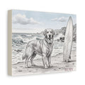 Golden Retriever Beach Sketch Personalized Canvas | Coastal Surf Wall Art