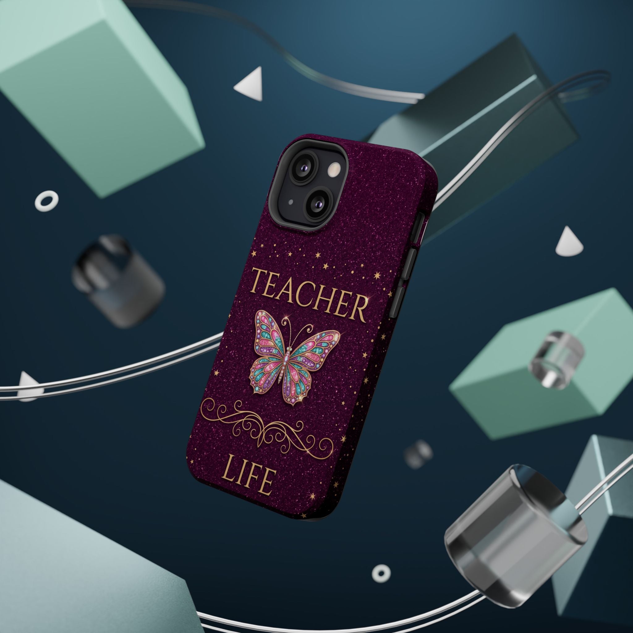 Teacher Life Glitter Butterfly Phone Case — Wireless Charging Cover
