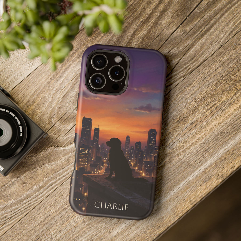 Personalized Golden Retriever City Skyline Phone Case — Wireless Charging Cover
