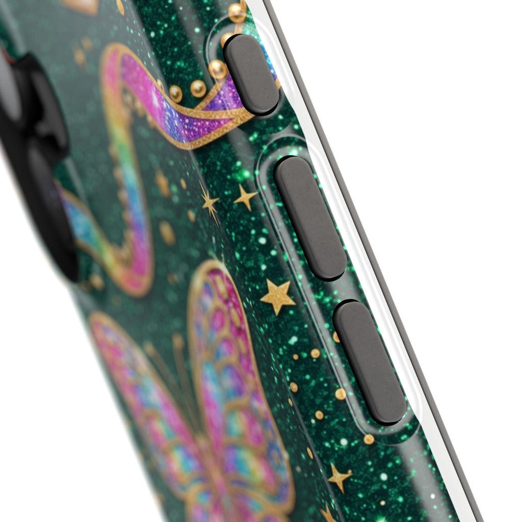 Rainbow Glitter Butterfly Personalized Teacher Phone Case — Wireless Charging Cover