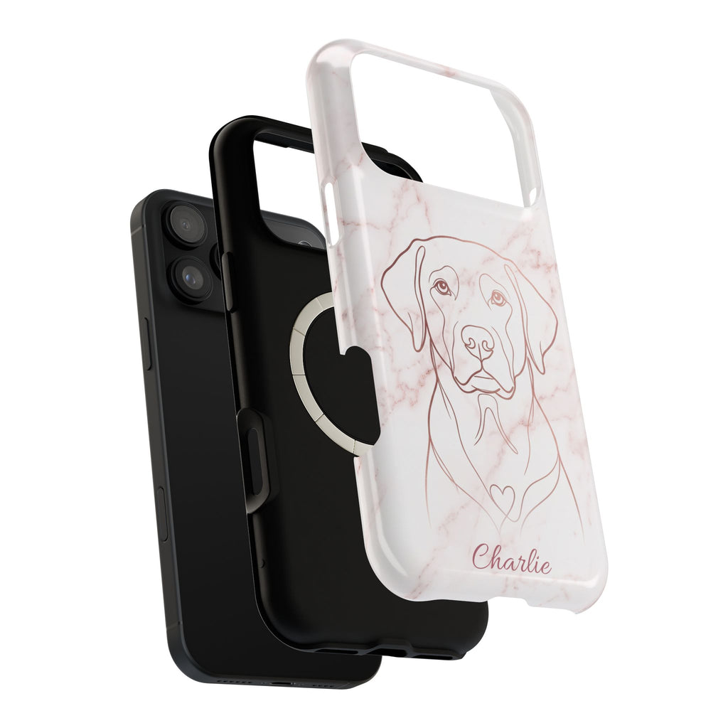 Personalized Rose Gold Marble Labrador Phone Case — Tough Magnetic Case with Wireless Charging