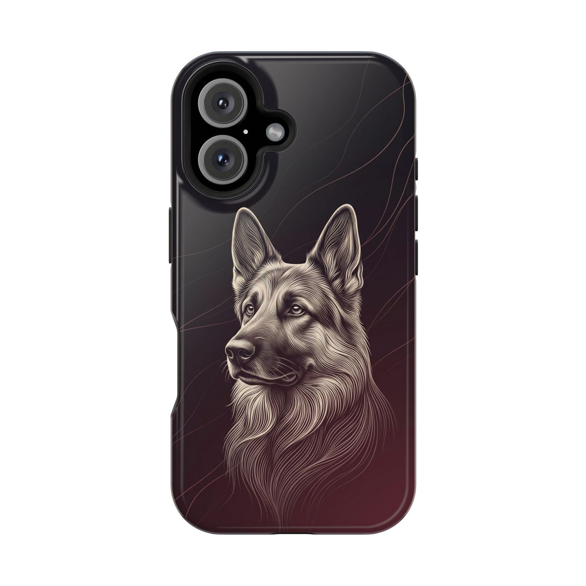 German Shepherd Phone Case | Burgundy Line Art — Tough Magnetic Case with Wireless Charging