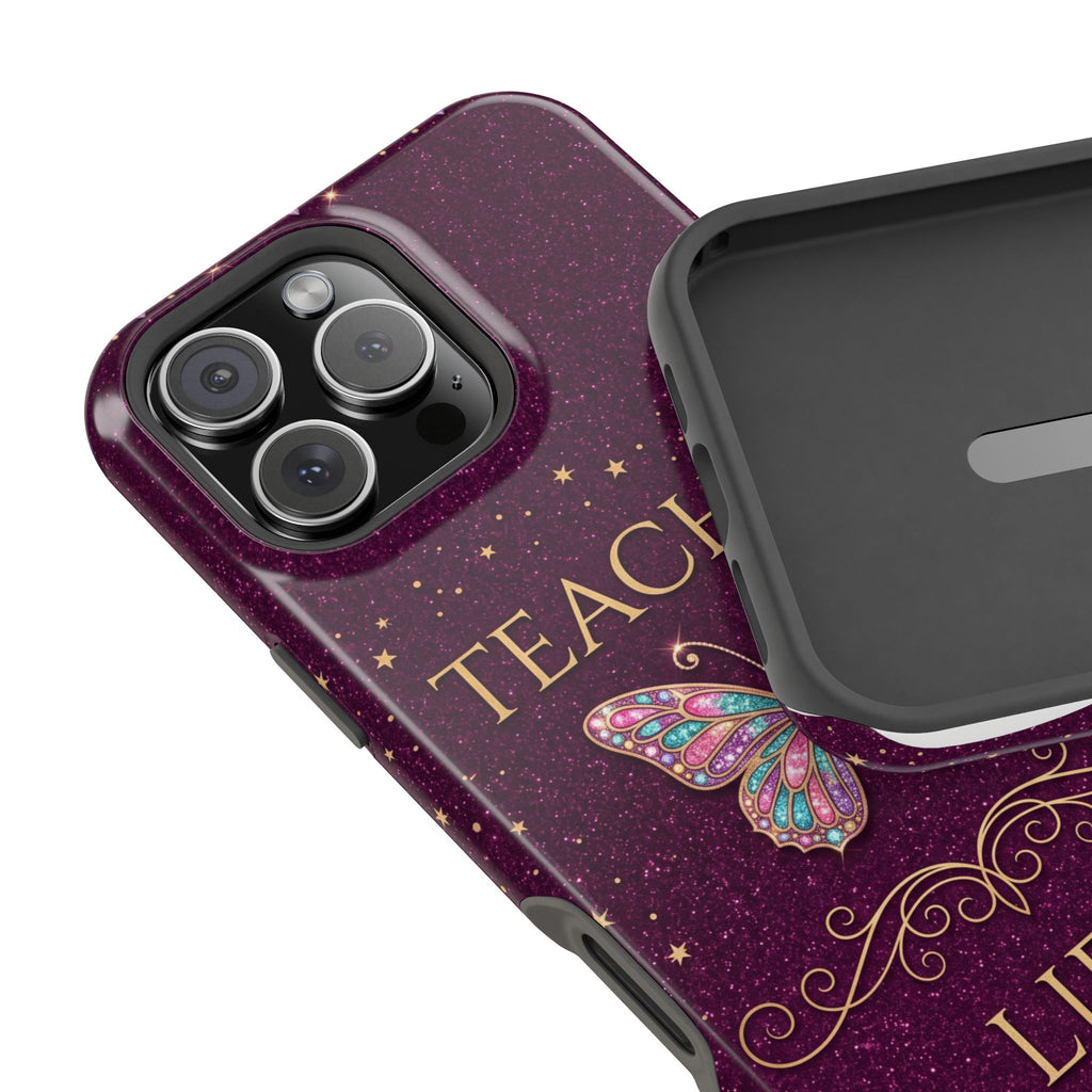 Teacher Life Glitter Butterfly Phone Case — Wireless Charging Cover