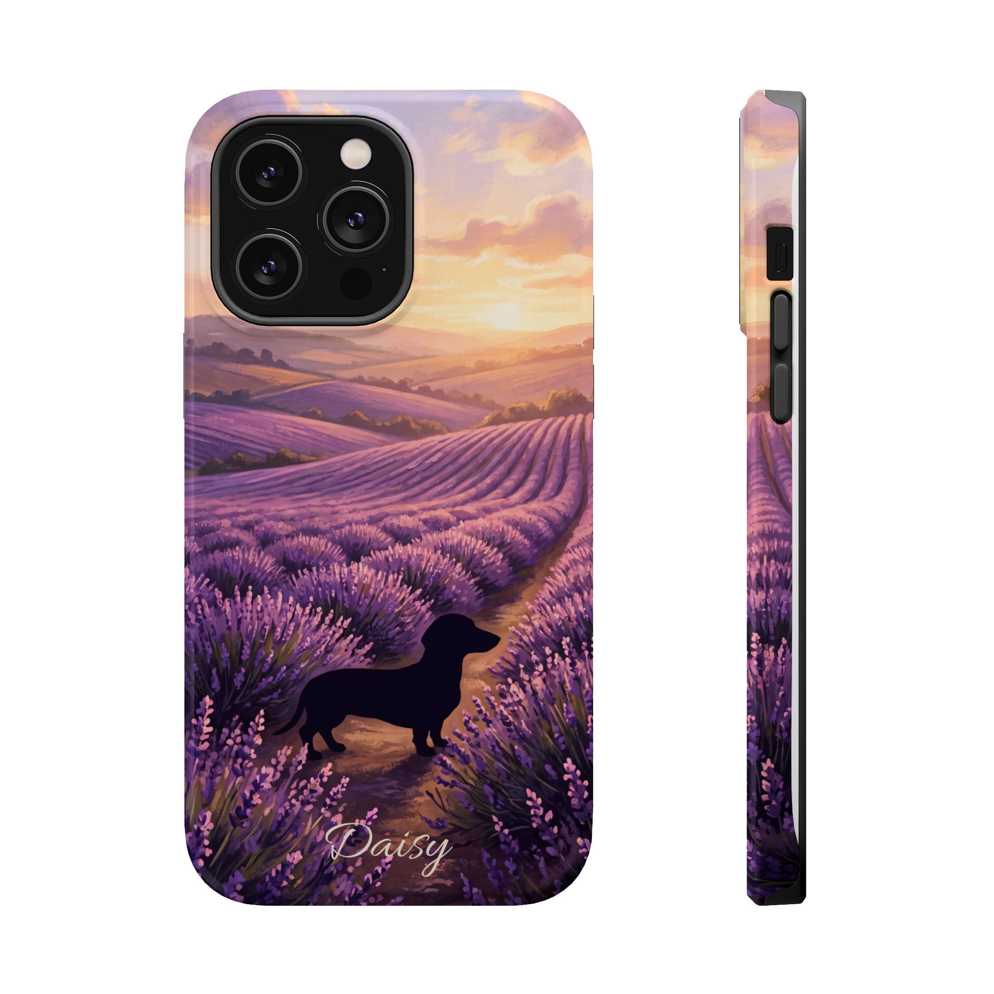 Personalized Dachshund Lavender Field Phone Case — Wireless Charging Cover