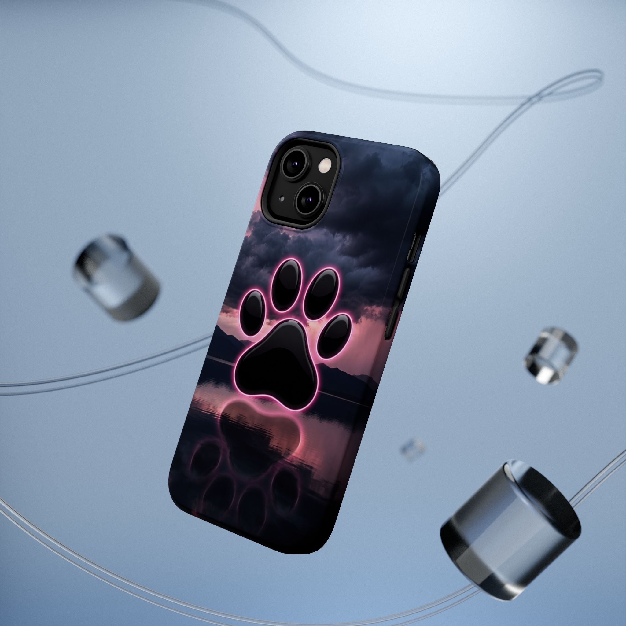Neon Paw Print Phone Case — Impact-Resistant Wireless Charging Cover