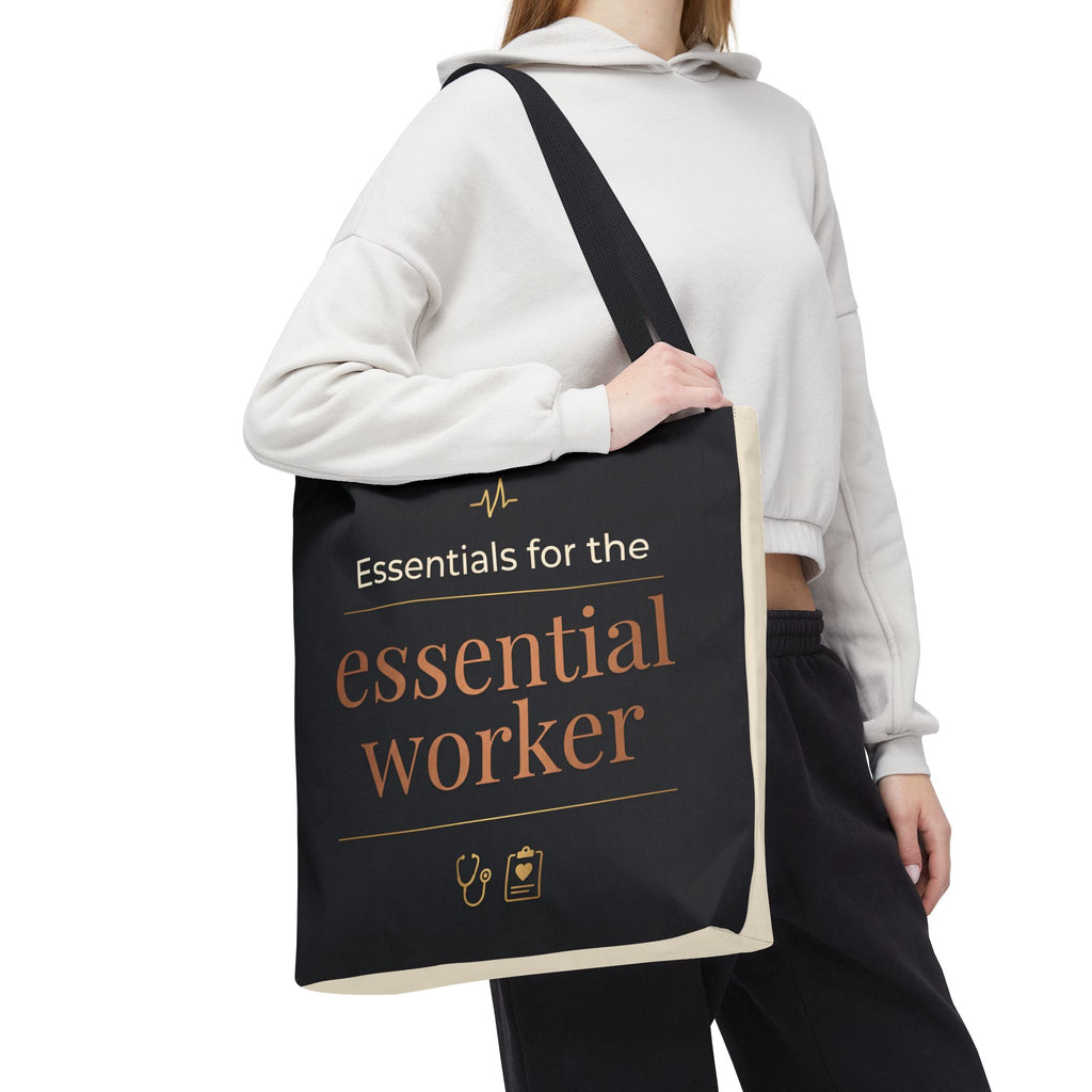 Essentials for the Essential Worker Tote | Healthcare Worker Gift Tote Bag | Nurse Doctor Appreciation Gift | Premium Polyester Carry-All