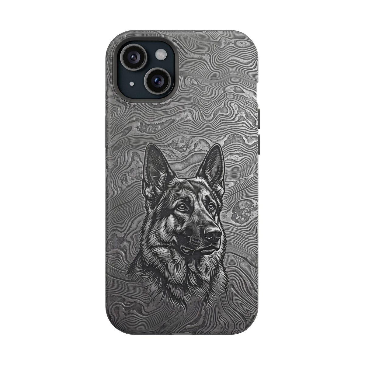German Shepherd Phone Case | Damascus Art — Tough Magnetic Case with Wireless Charging