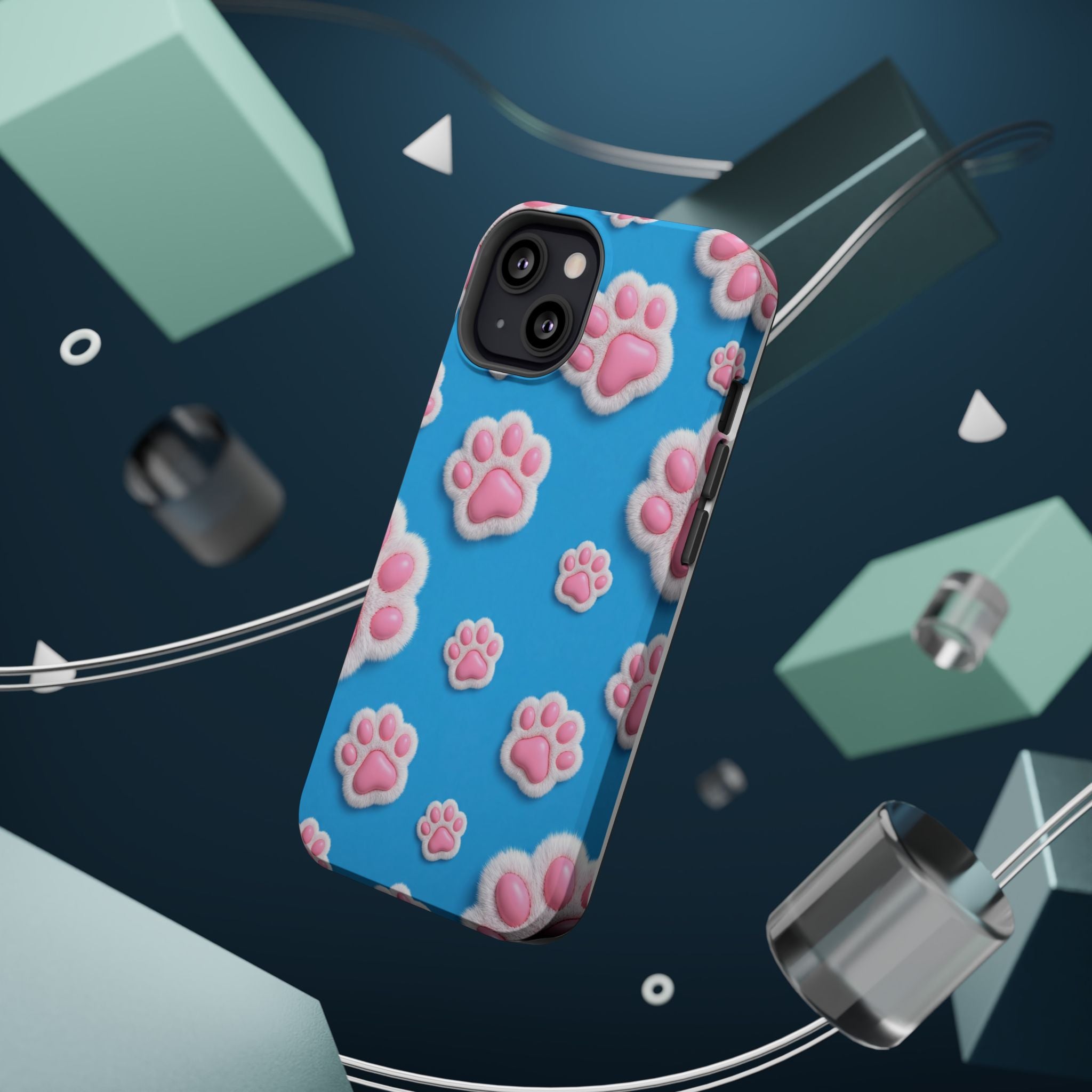 Fluffy Paw Print Phone Case | Cute 3D Pink Paw Pattern Case for Dog & Cat Lovers | iPhone & Samsung