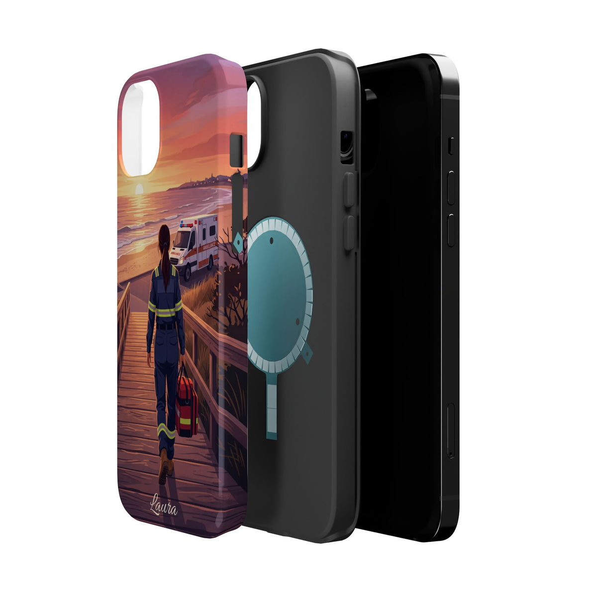 Sunset Boardwalk Personalized Paramedic Phone Case — Wireless Charging Cover