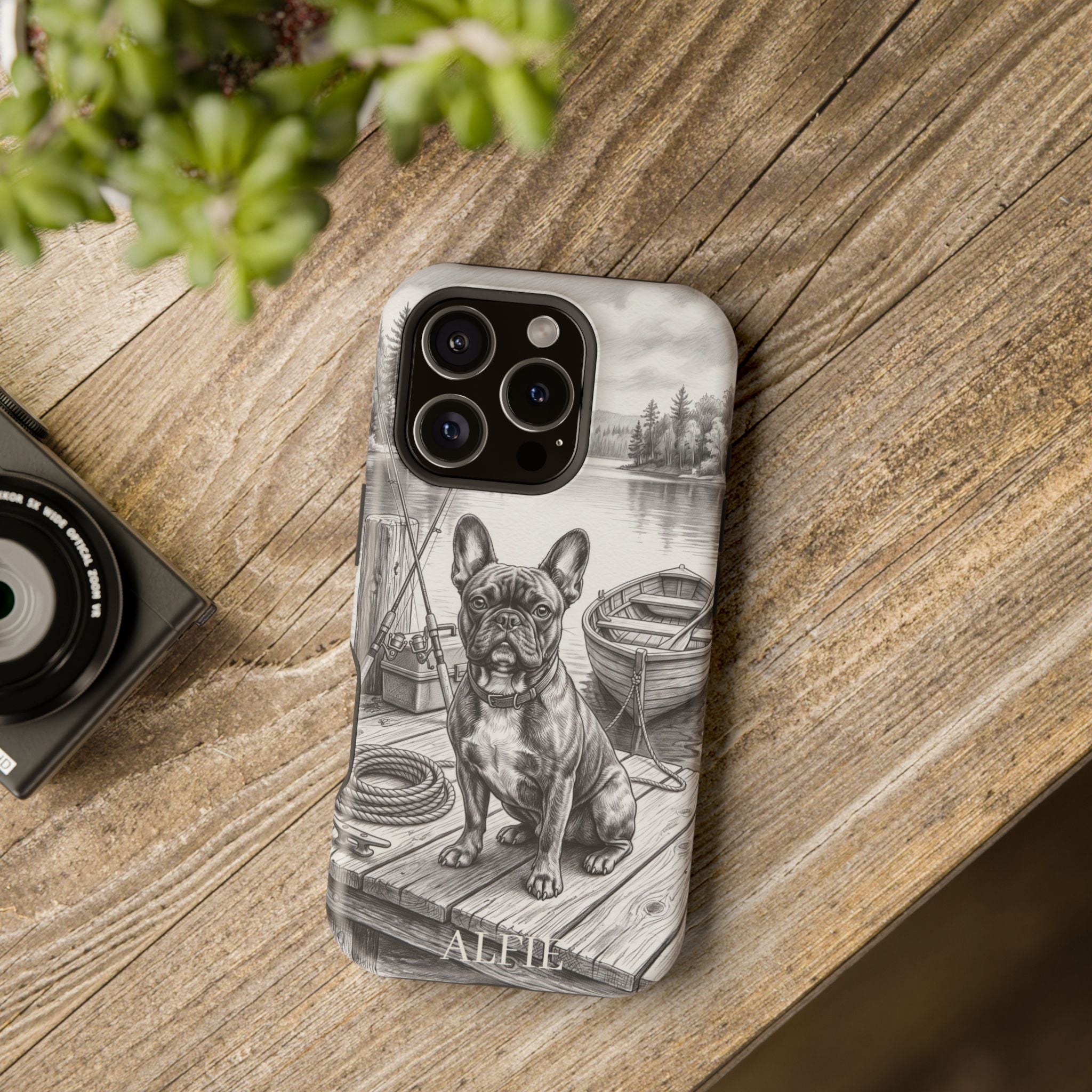 Personalized French Bulldog Lakeside Dock Phone Case — Wireless Charging Cover