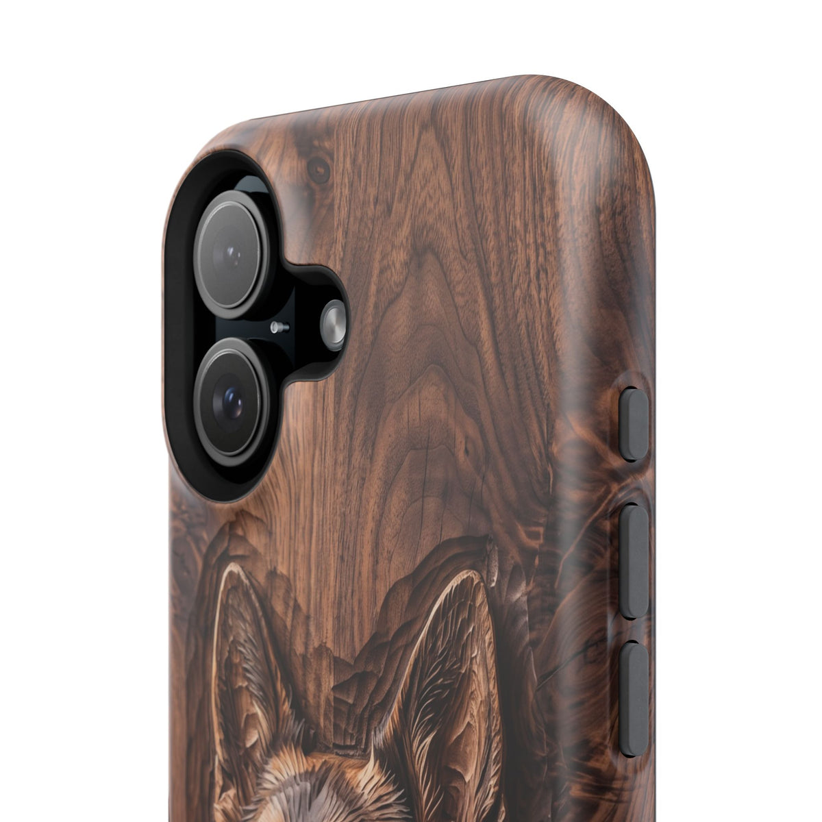 German Shepherd Phone Case | Carved Walnut Art — Tough Magnetic Case with Wireless Charging