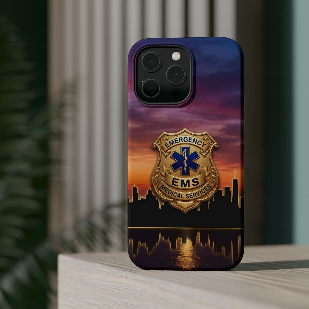 EMS Badge Sunset Skyline Phone Case — Magnetic Wireless Charging Cover