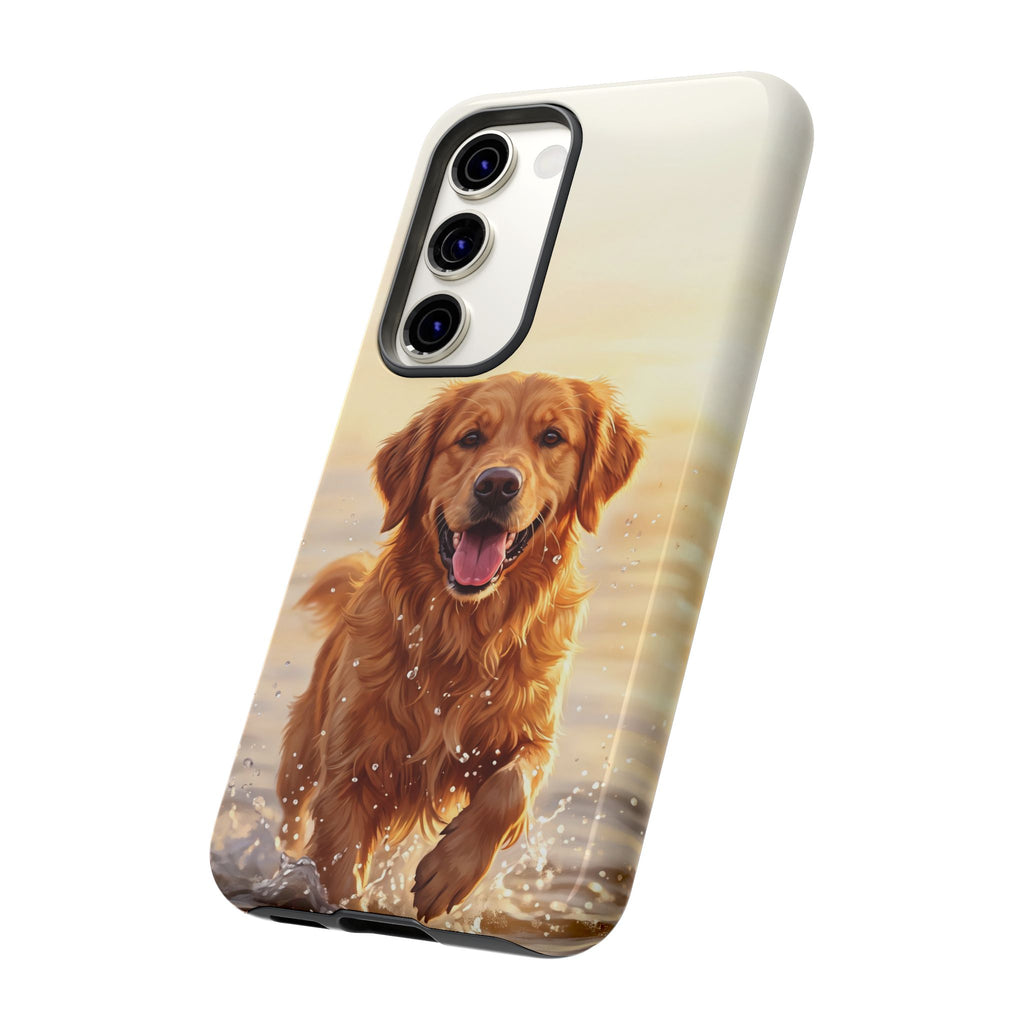Golden Retriever Splashing in Water Phone Case | Joyful Dog at Golden Hour | iPhone & Samsung