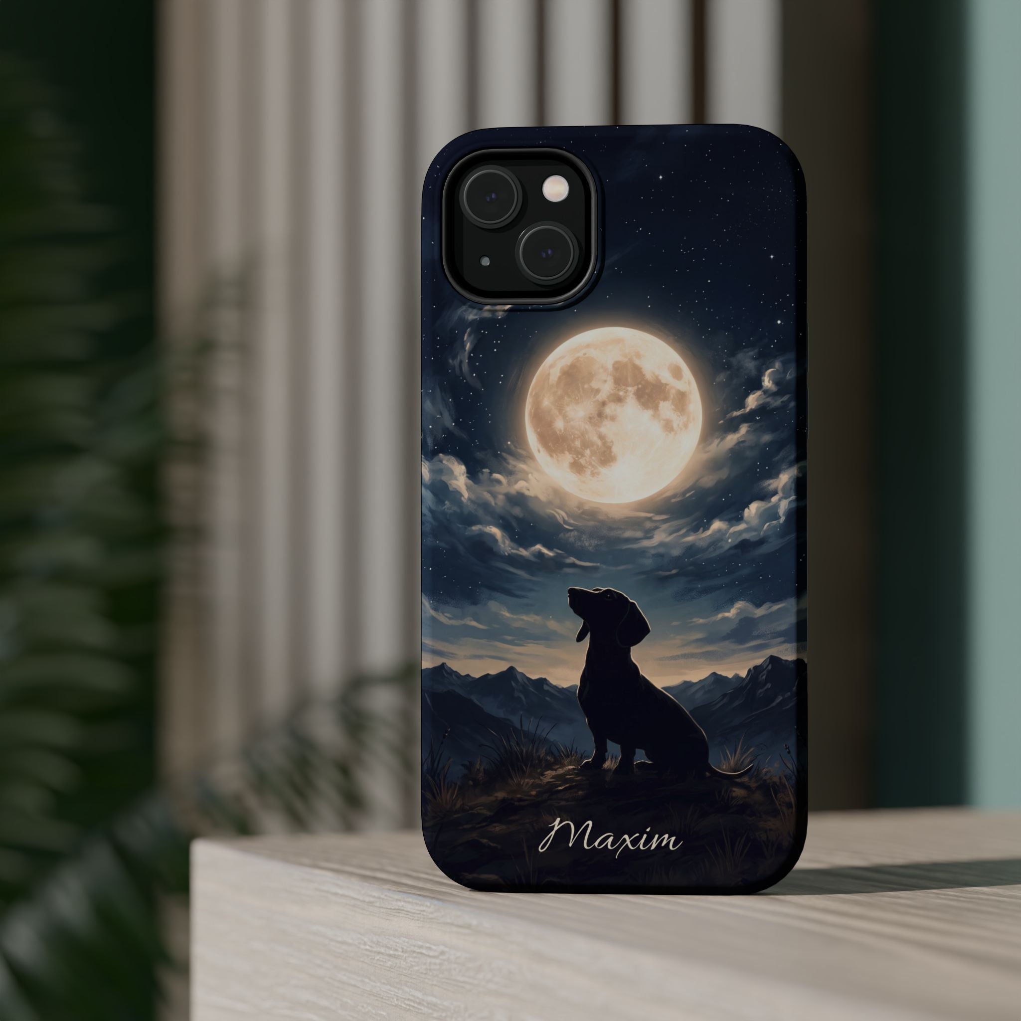 Personalized Dachshund Moonlight Phone Case — Wireless Charging Cover