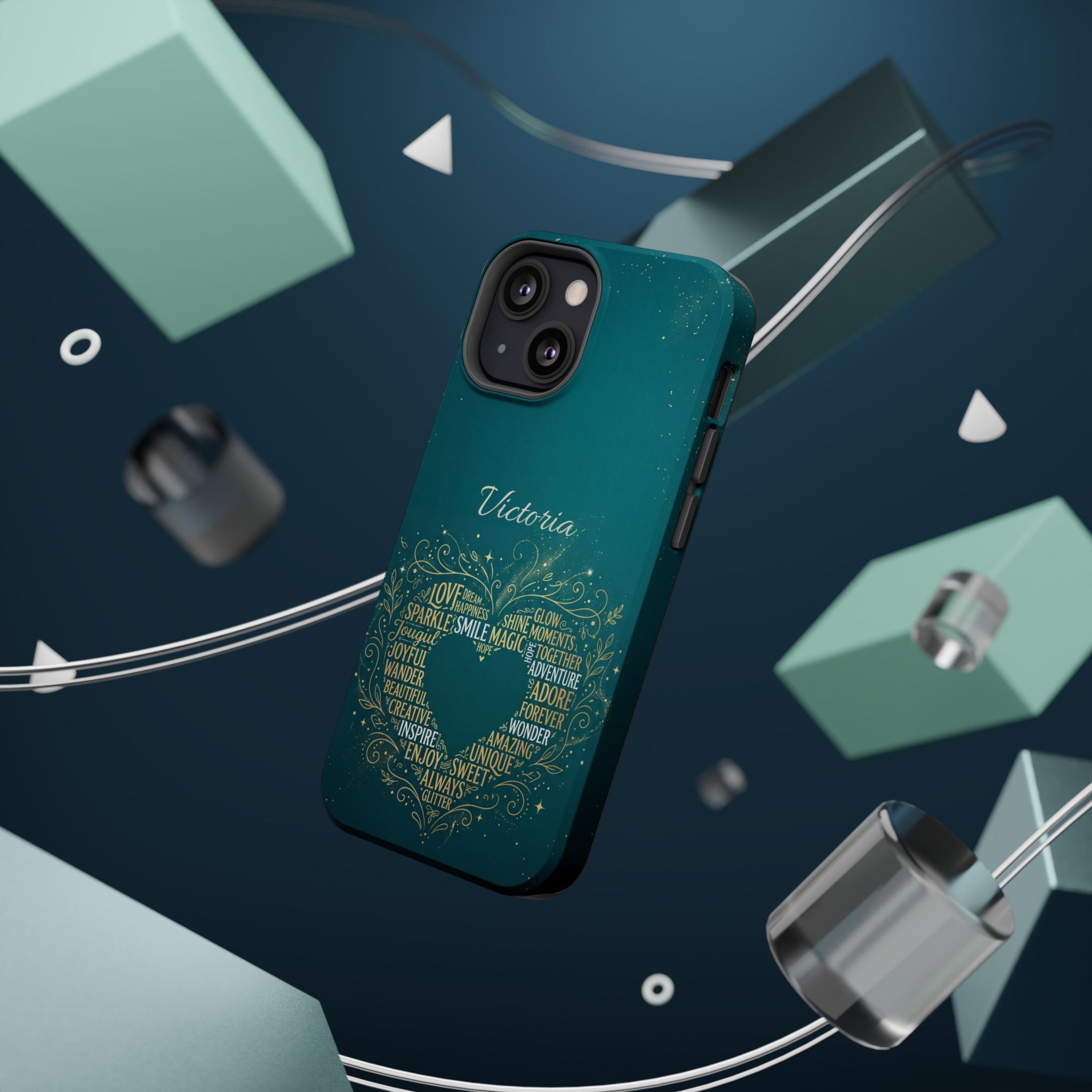 Personalized Teacher Heart Word Art Phone Case — Impact-Resistant Wireless Charging Cover