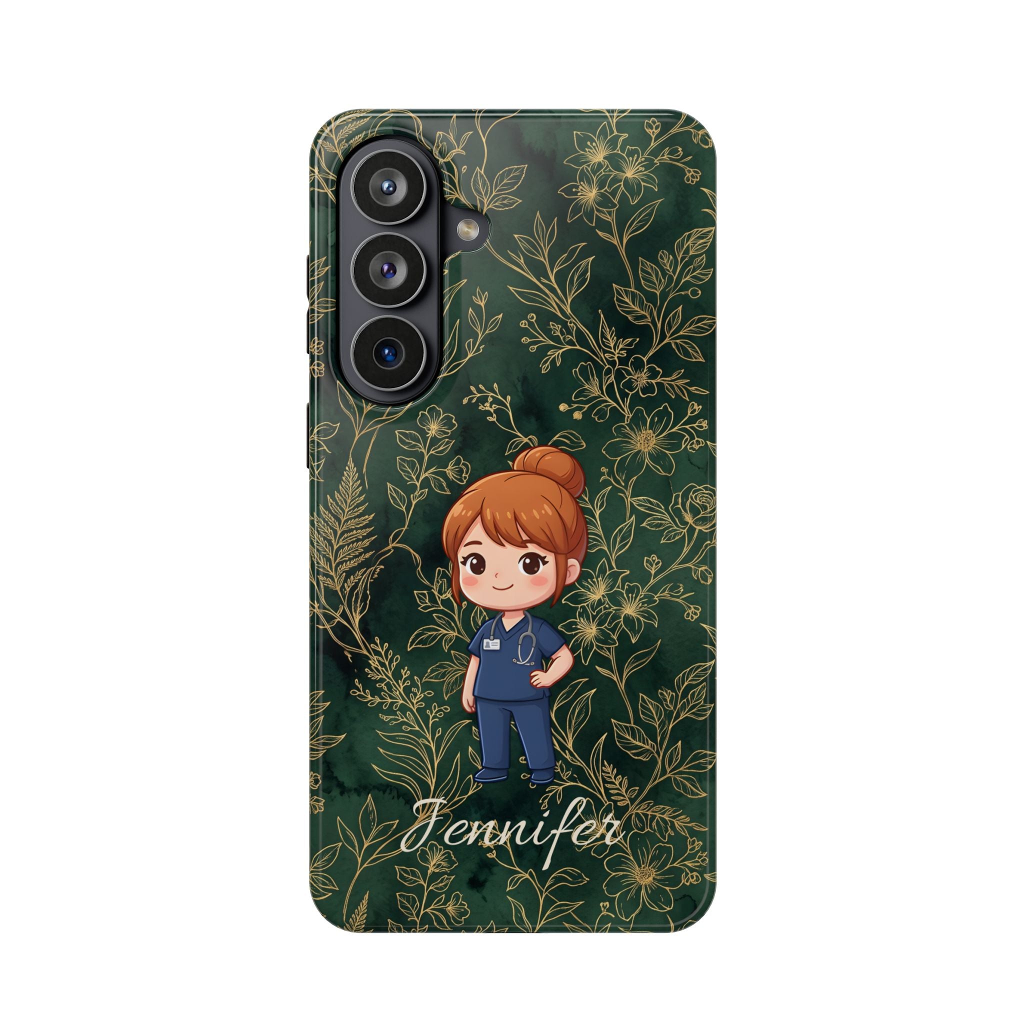 Personalized Nurse Botanical Phone Case — Impact-Resistant Wireless Charging Cover