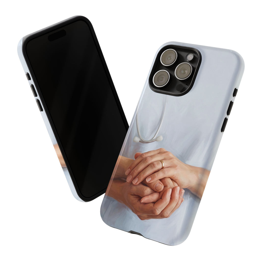 Nurse's Comforting Hands Phone Case | Caring Hands & Stethoscope Illustration | iPhone & Samsung