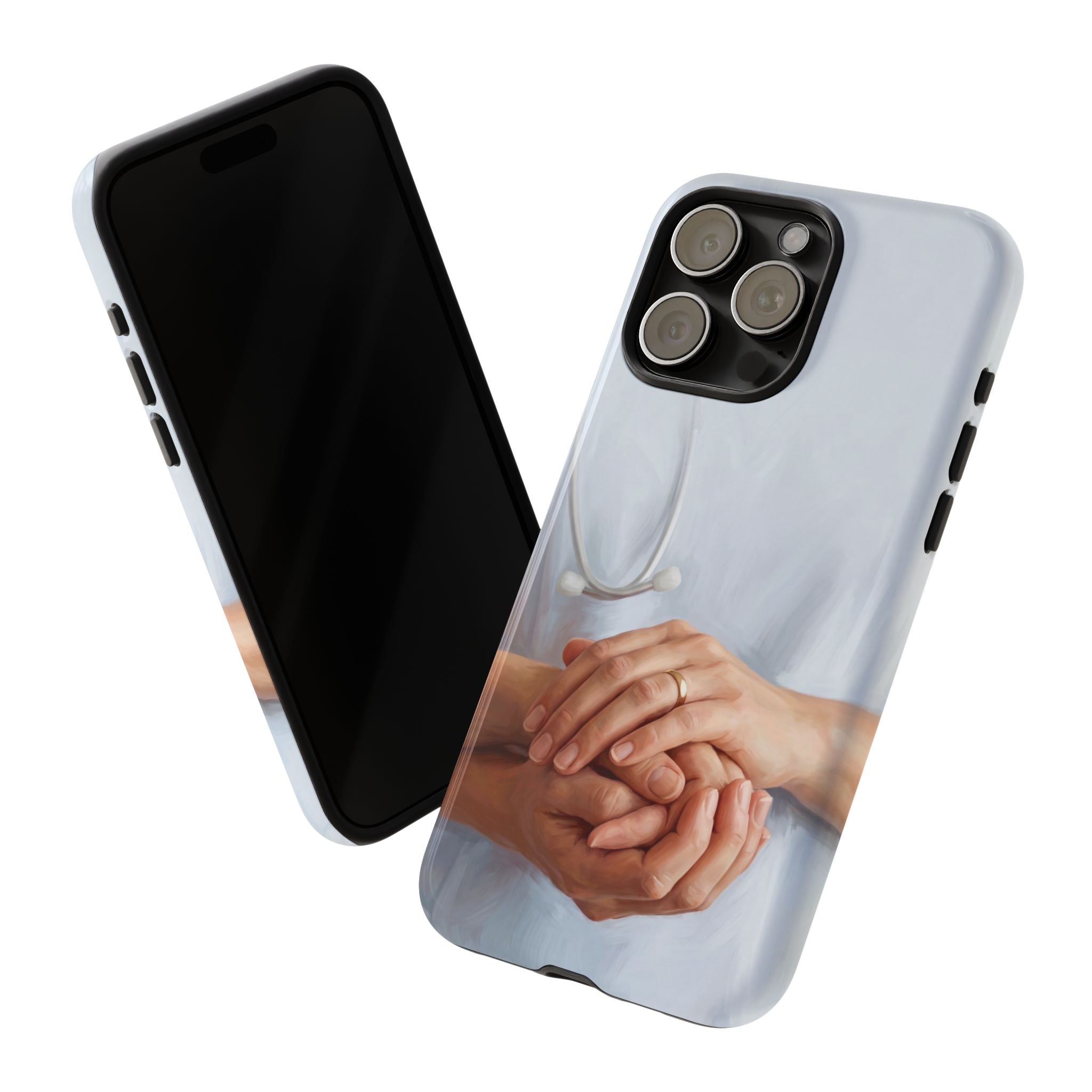 Nurse's Comforting Hands Phone Case | Caring Hands & Stethoscope Illustration | iPhone & Samsung