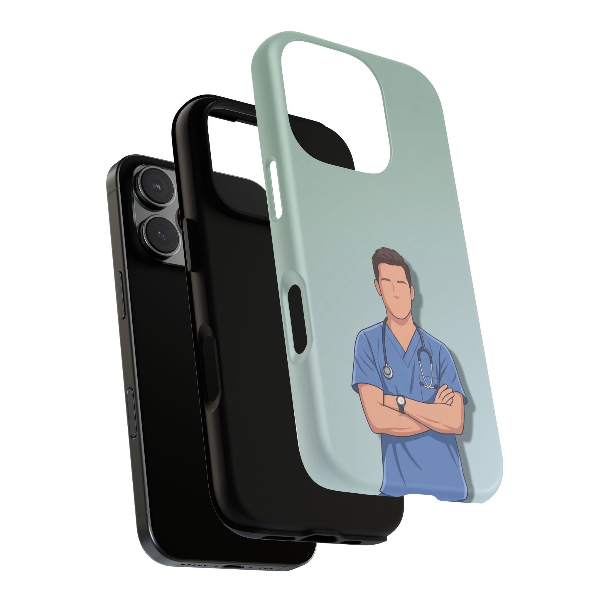 Male Nurse Phone Case | Confident Nurse in Blue Scrubs Illustration | iPhone & Samsung