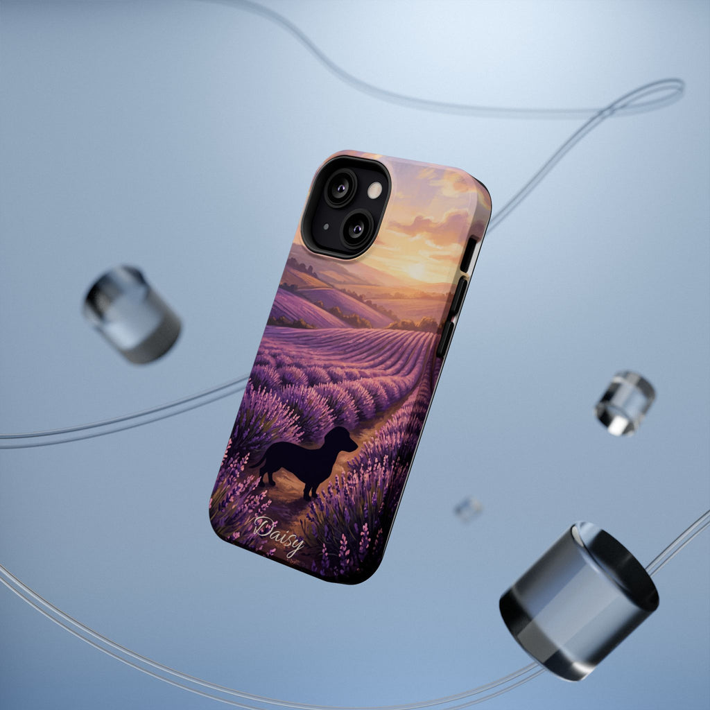 Personalized Dachshund Lavender Field Phone Case — Wireless Charging Cover