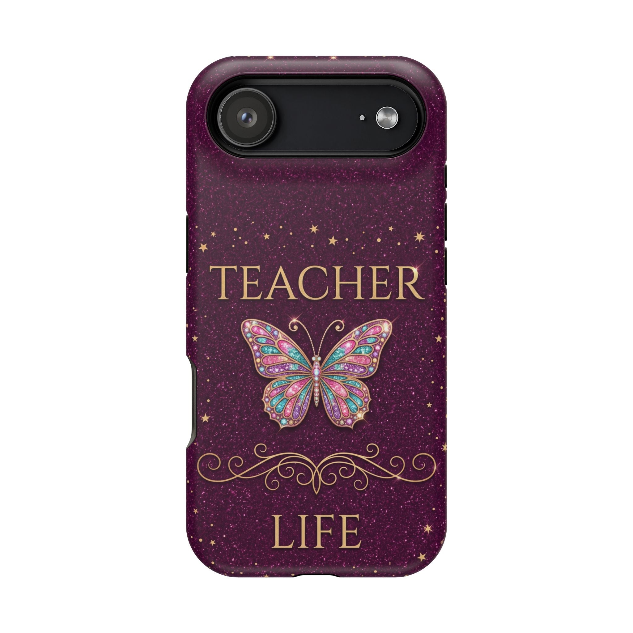 Teacher Life Glitter Butterfly Phone Case — Wireless Charging Cover