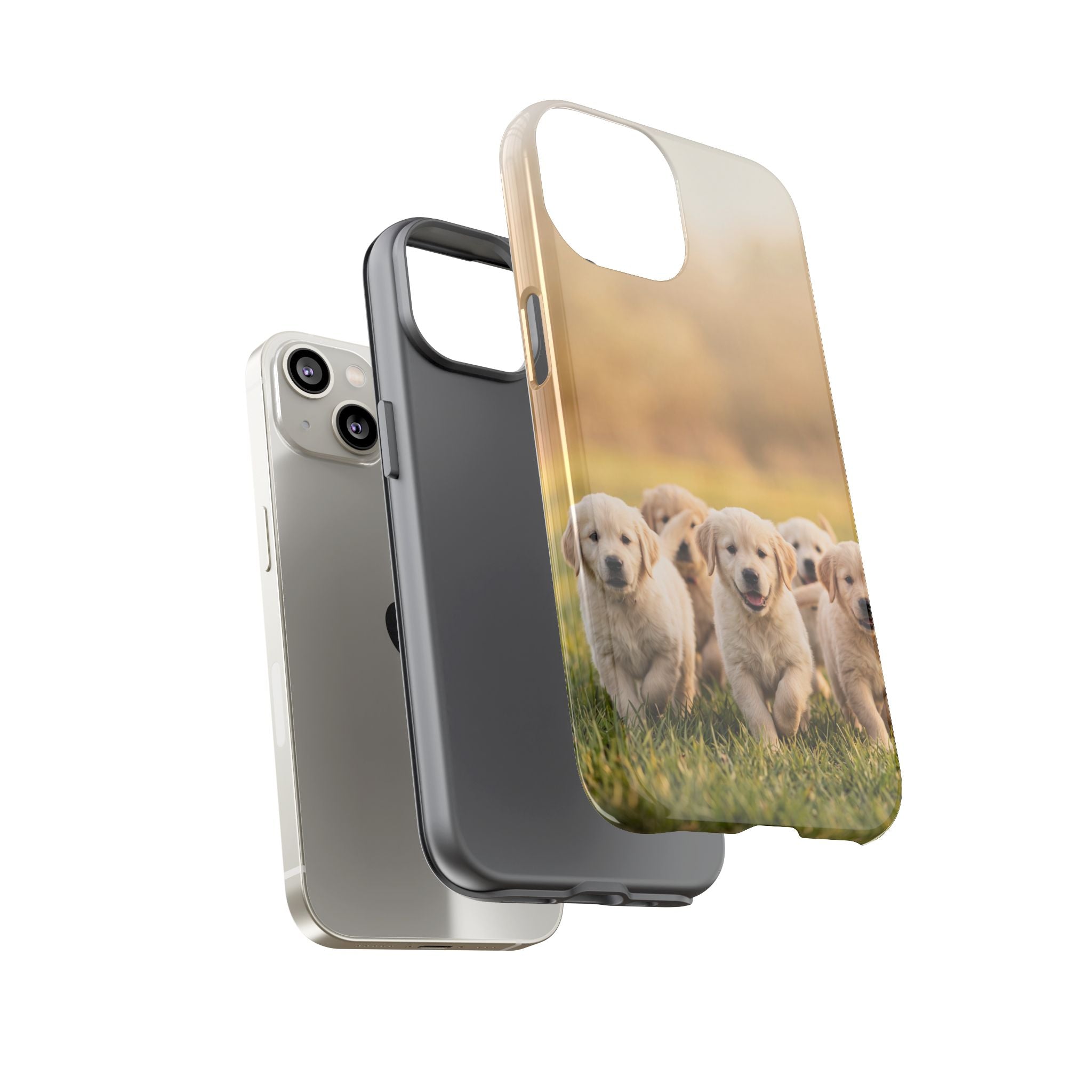 Golden Retriever Puppies Phone Case | Playful Puppy Pack Running in Grass | iPhone & Samsung