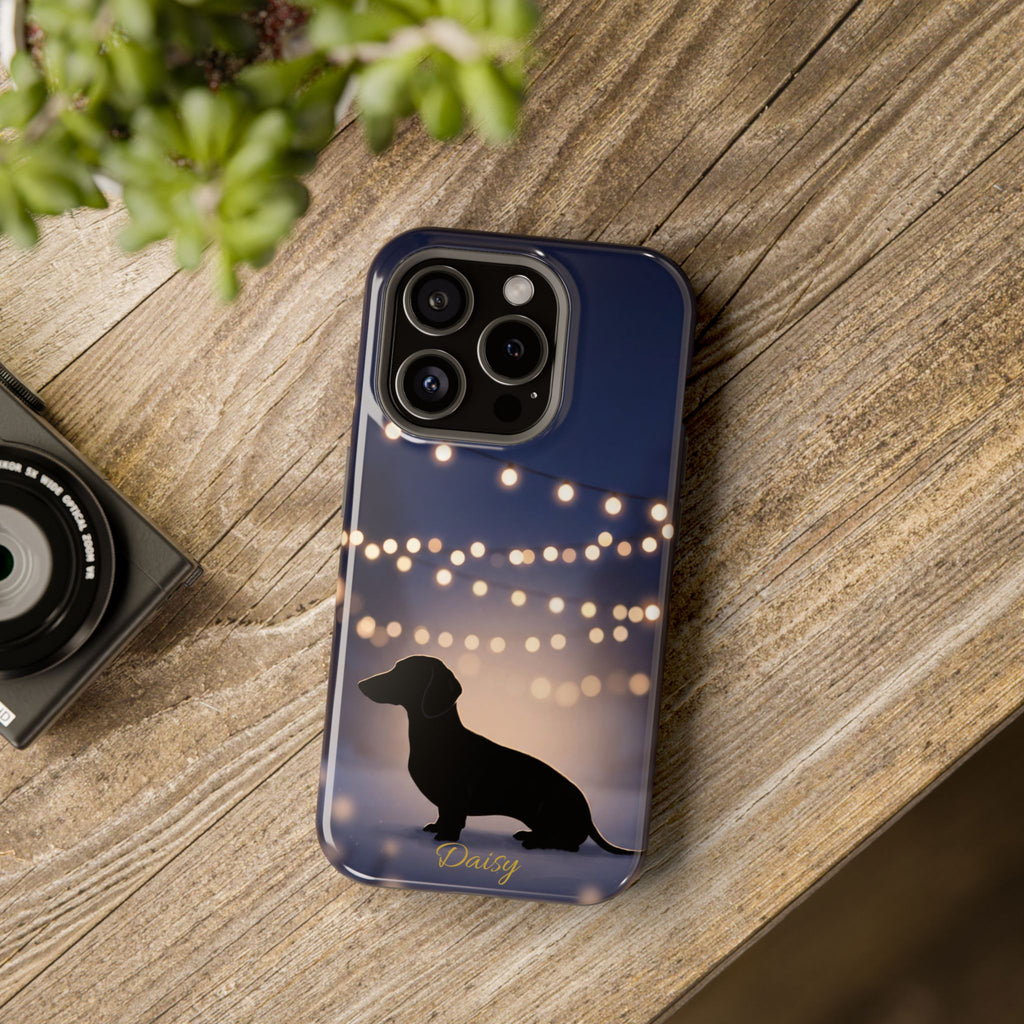 Personalized Dachshund Fairy Lights Phone Case — Wireless Charging Cover